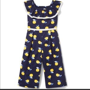 Janie and Jack lemon print navy jumpsuit size 6